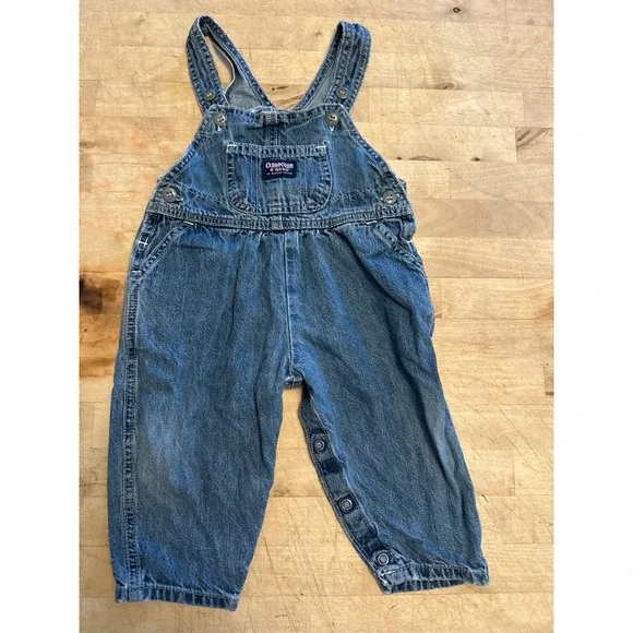 OshKosh BGosh Denim Overalls Vintage Baby Toddler 18M Classic Distressed - Picture 1 of 6